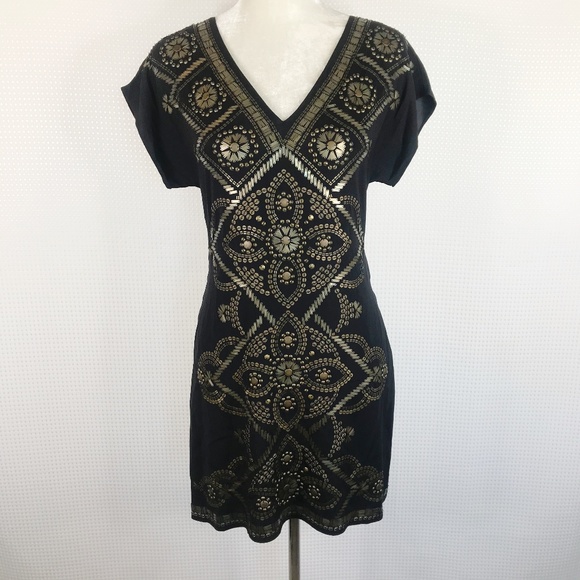 Hale Bob Dresses & Skirts - Hale Bob Beaded Silk Shift Dress Black Gold XS
